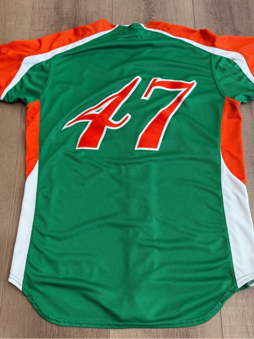 Uniforms Express Baseball Jersey Uni Miami Hurricanes Size M Green Orange #47 - Picture 13 of 13
